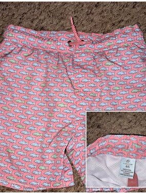 Pink Shark Print Swim Trunks